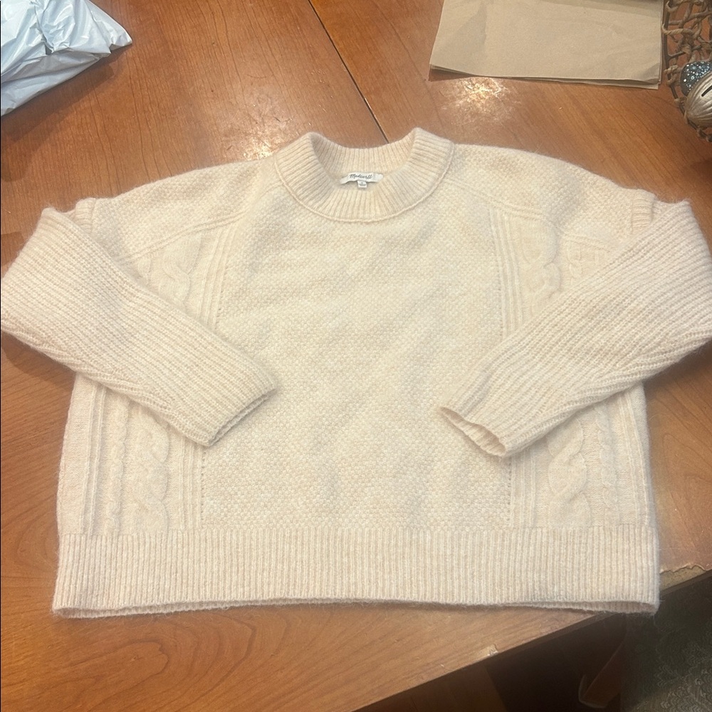 Madewell Women's Chunky Knit Cable Sweater Wool-Alpaca Blend Cream‎ Size medium